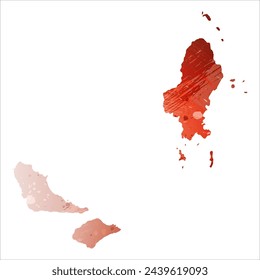 High detailed vector map. Wallis and Futuna. Watercolor style. Bismarck-furioso. Red color.
