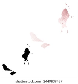 High detailed vector map. Wallis and Futuna. Set of two cards. Watercolor style. Pink color. Black card.