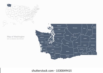 high detailed vector map. Washington map.