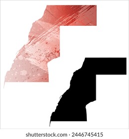 High detailed vector map. Western Sahara. Set of two cards. Watercolor style. Red color. Black card.