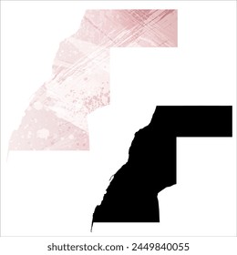 High detailed vector map. Western Sahara. Set of two cards. Watercolor style. Pink color. Black card.