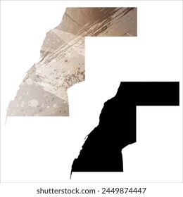 High detailed vector map. Western Sahara. Set of two cards. Watercolor style. Brown color. Black card.