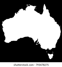 High detailed vector map, white one black background - Australia