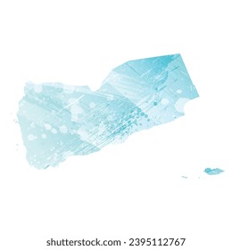 High detailed vector map. Yemen. Watercolor style. Aquamarine blue color.