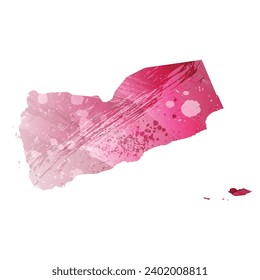 High detailed vector map. Yemen. Watercolor style. Amaranth purple color.