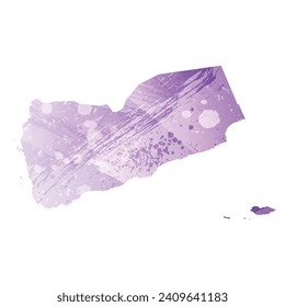 High detailed vector map. Yemen. Watercolor style. Amethyst purple color.