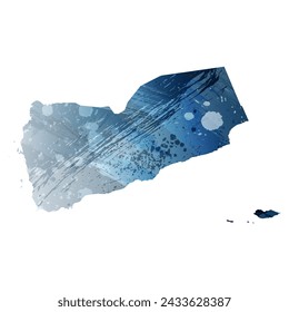 Mapa vectorial detallado. Yemen. Estilo acuarela. Color azul oscuro. Berlín azul.