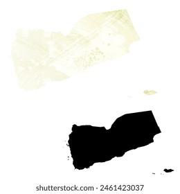 High detailed vector map. Yemen. Set of two cards. Watercolor style. Yellow lemon color. Black card.