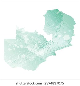 High detailed vector map. Zambia. Watercolor style. Aquamarine color.