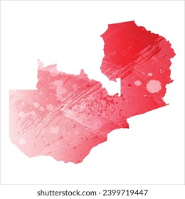 High detailed vector map. Zambia. Watercolor Style. Alizarin red color.
