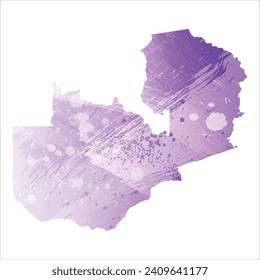 Hohe detaillierte Vektorkarte. Sambia. Aquarell. Amethystische violette Farbe.