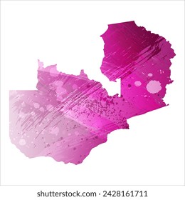 High detailed vector map. Zambia. Watercolor style. Eggplant color. Purple bright color.