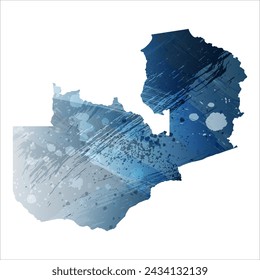 High detailed vector map. Zambia. Watercolor style. Deep blue color. Berlin azure.