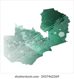 High detailed vector map. Zambia. Watercolor style. Turquoise green color.