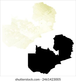 High detailed vector map. Zambia. Set of two cards. Watercolor style. Yellow lemon color. Black card.