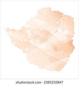 High detailed vector map. Zimbabwe. Watercolor style. Apricot color.