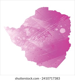Mapa vectorial detallado alto. Zimbabue. Estilo acuarela. Color rosa amaranto claro cerezo.