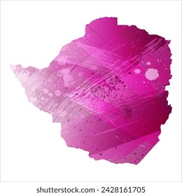 High detailed vector map. Zimbabwe. Watercolor style. Eggplant color. Purple bright color.