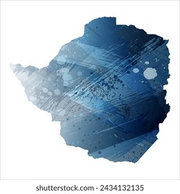 High detailed vector map. Zimbabwe. Watercolor style. Deep blue color. Berlin azure.