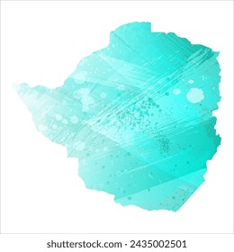 High detailed vector map. Zimbabwe. Watercolor style. Turquoise color. Bright blue color.