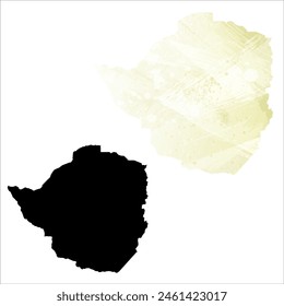 High detailed vector map. Zimbabwe. Set of two cards. Watercolor style. Yellow lemon color. Black card.