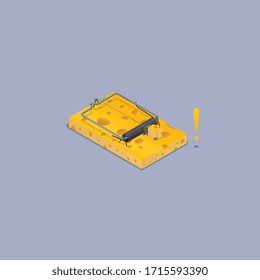 High detailed vector  mousetrap, Isometric view and made of cheeses.