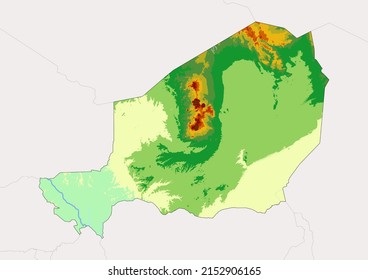 Hohe detaillierte Vektorgrafik Niger, topographische Karte von Niger auf Weiß mit Flüssen, Seen und Nachbarländern. Vektorplan geeignet für große Drucke und Editierung.