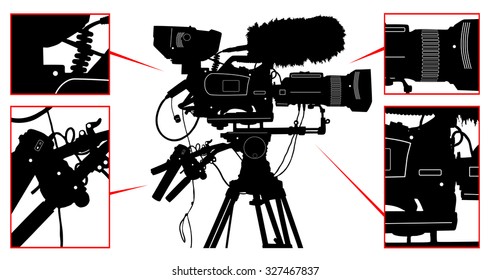 High detailed vector professional television video camera isolated on white. Vector illustration