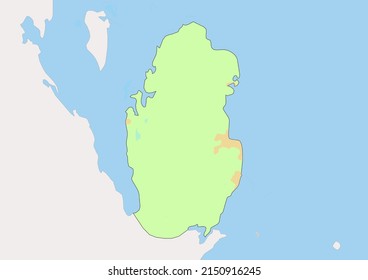 High detailed vector Qatar physical map, topographic map of Qatar on white with rivers, lakes and neighbouring countries. Vector map suitable for large prints and editing.