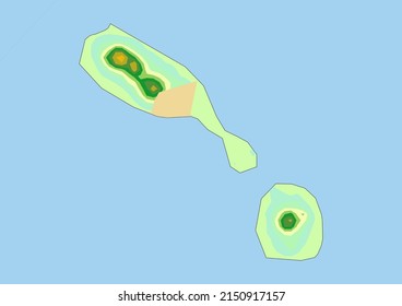 Mapa físico detallado del vector Saint Kitts y Nevis, mapa topográfico de Saint Kitts y Nevis sobre blanco con ríos, lagos y países vecinos. 