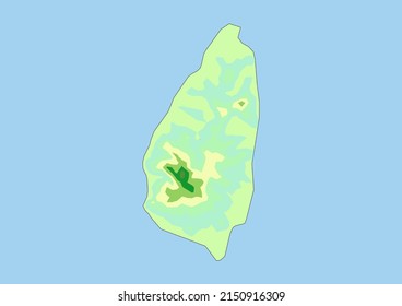 High detailed vector Saint Lucia physical map, topographic map of Saint Lucia on white with rivers, lakes and neighbouring countries. Vector map suitable for large prints and editing.