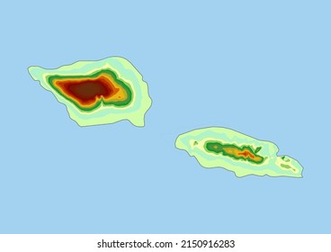 High detailed vector Samoa physical map, topographic map of Samoa on white with rivers, lakes and neighbouring countries. Vector map suitable for large prints and editing.