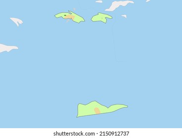 High detailed vector United States Virgin Islands physical map, topographic map of United States Virgin Islands on white with rivers, lakes and neighbouring countries. 