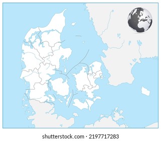 Mapa blanco detallado de Dinamarca. Ilustración vectorial detallada del mapa de Dinamarca.