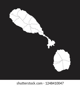 High detailed - white map of Saint Kitts and Nevis on black background. Vector illustration eps 10.