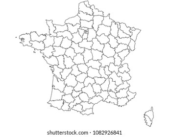 High detailed white vector map – Departments of France map