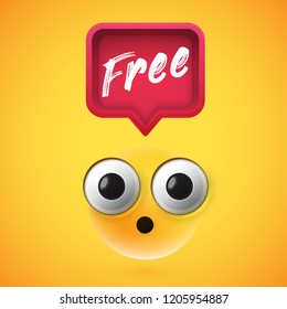 High detailed wondering emoji with a 3D speech bubble, vector illustration