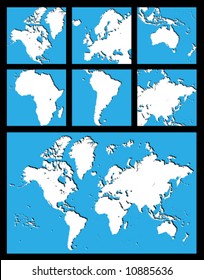 High detailed world map with close-up view of the continents