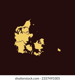 High Detailed Yellow Old Map of Denmark on Dark isolated background, Vector Illustration EPS 10