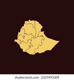 High Detailed Yellow Old Map of Ethiopia on Dark isolated background, Vector Illustration EPS 10