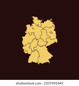 High Detailed Yellow Old Map of Germany on Dark isolated background, Vector Illustration EPS 10