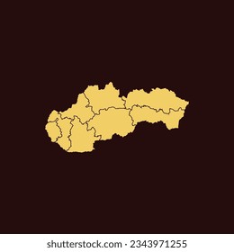 High Detailed Yellow Old Map of Slovakia on Dark isolated background, Vector Illustration EPS 10