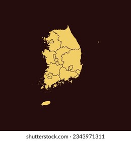 High Detailed Yellow Old Map of South Korea on Dark isolated background, Vector Illustration EPS 10