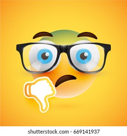 High detailed yellow smiley with sunglasses and thumbs down, vector illustration