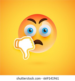 High detailed yellow smiley with sunglasses and thumbs down, vector illustration