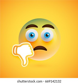 High detailed yellow smiley with sunglasses and thumbs down, vector illustration