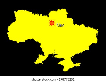 High detailed yellow vector map - Ukraine isolated on black background. 