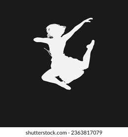 High details of ballerina silhouette. Minimal symbol and logo of sport. Fit for element design, background, banner, backdrop, cover, logotype. Isolated on black background. Vector Eps 10