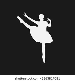 High details of ballerina silhouette. Minimal symbol and logo of sport. Fit for element design, background, banner, backdrop, cover, logotype. Isolated on black background. Vector Eps 10