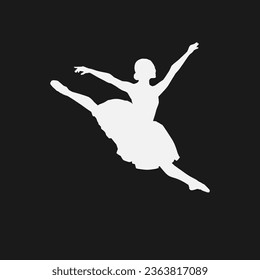 High details of ballerina silhouette. Minimal symbol and logo of sport. Fit for element design, background, banner, backdrop, cover, logotype. Isolated on black background. Vector Eps 10